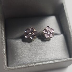 Pink Crystal Flower Stud Earrings